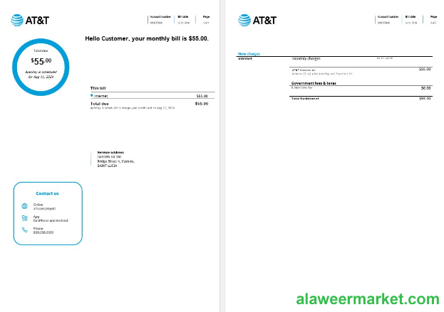 Saint Lucia internet business utility bill Word and PDF template, 3 pages1